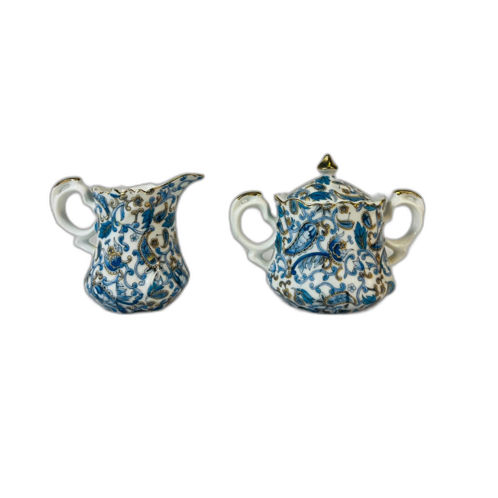 Vintage Lefton Blue Paisley Sugar Bowl Lid Creamer Pitcher Japan